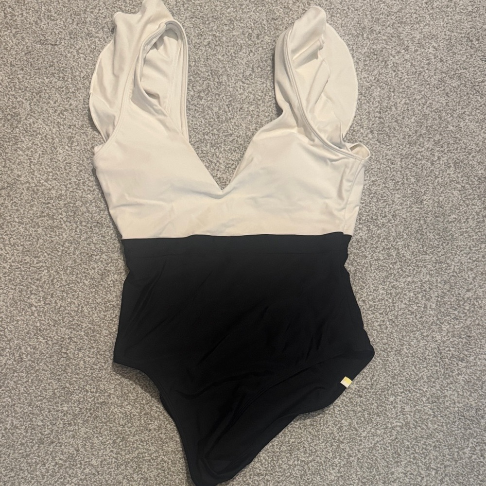 Black and White Ruffle Swimsuit